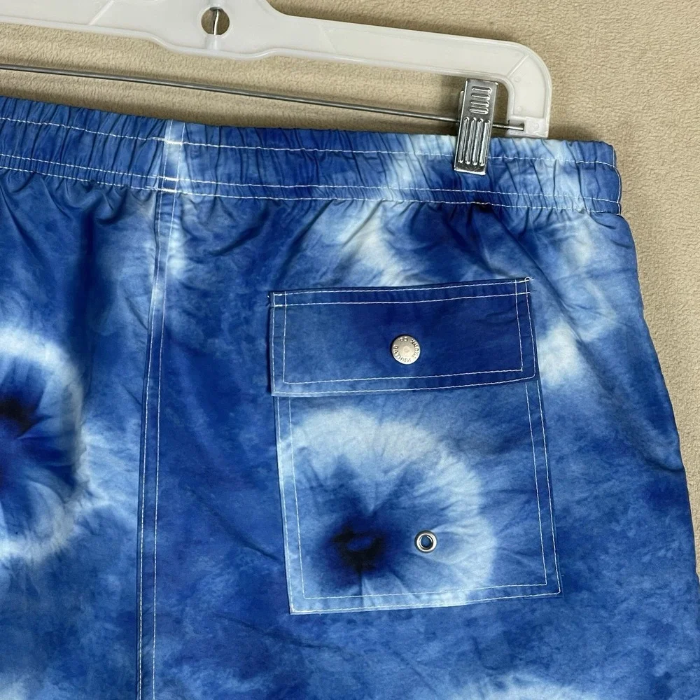 Bather Shorts Mens XL Blue Ne-Maki‎ Shibori Swim Trunk Lined Elastic Waist
